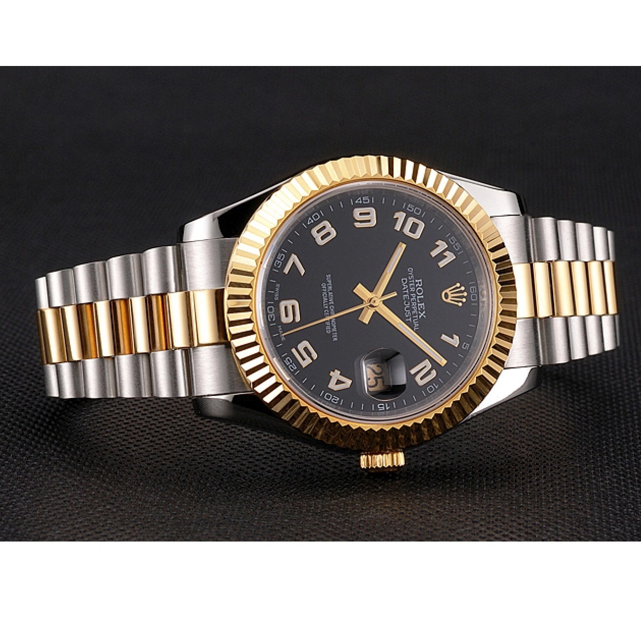 MiroTime 0824 Swiss Rolex Datejust Black Dial Gold Bezel Stainless Steel Case Two Tone Bracelet